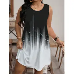 KIRAMA CLOTHING STORE - Vestido Sin Mangas Blanco y Negro con Estampado Gráfico Degradado