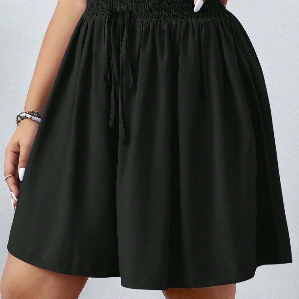 KIRAMA CLOTHING STORE - Falda Corta Negra Casual con Cintura Elástica y Lazo