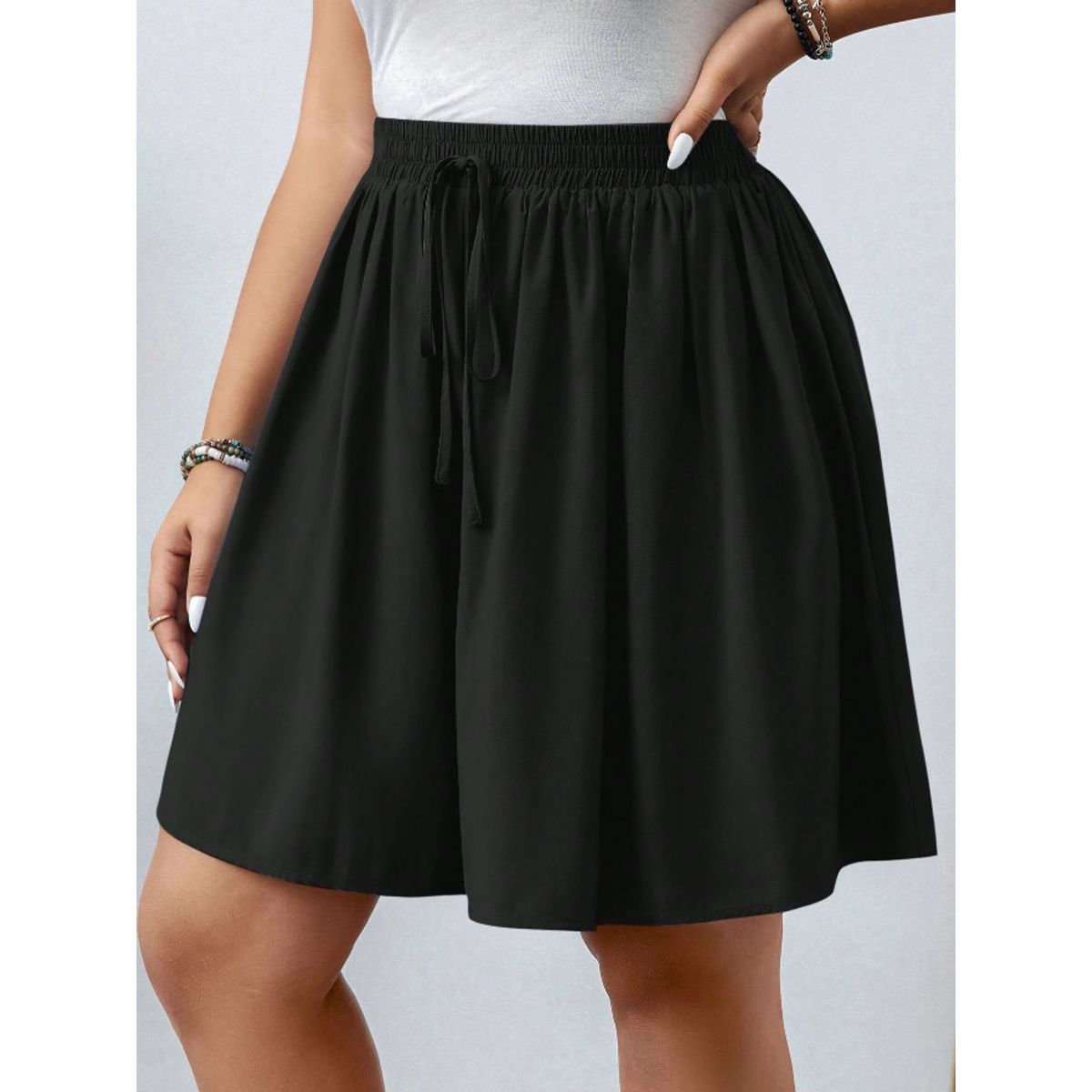 KIRAMA CLOTHING STORE - Falda Corta Negra Casual con Cintura Elástica y Lazo