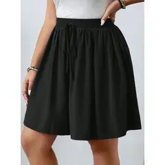 KIRAMA CLOTHING STORE - Falda Corta Negra Casual con Cintura Elástica y Lazo