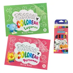 MOTARRO - Pack libros Calcar y colorear - Personas y Lugares + lápices Snoopy
