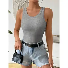 KIRAMA CLOTHING STORE - Camiseta Sin Mangas Canalé Gris Casual Ajustada