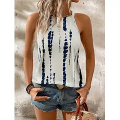 KIRAMA CLOTHING STORE - Camiseta Sin Mangas Halter Blanca con Estampado Tie-Dye Texturizado