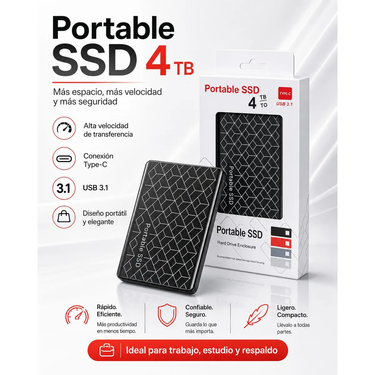 GENERICO - Disco duro externo de alta velocidad disco duro portátil de 4TB SSD  USB31