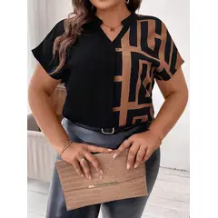 KIRAMA CLOTHING STORE - Blusa Casual Bicolor Geométrica con Escote en V