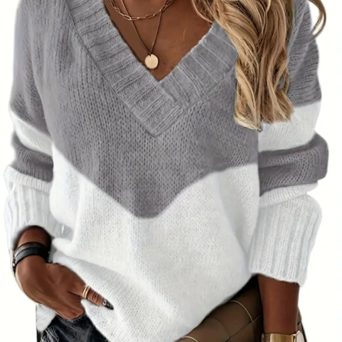 KIRAMA CLOTHING STORE - Suéter Casual Cuello en V en Contraste