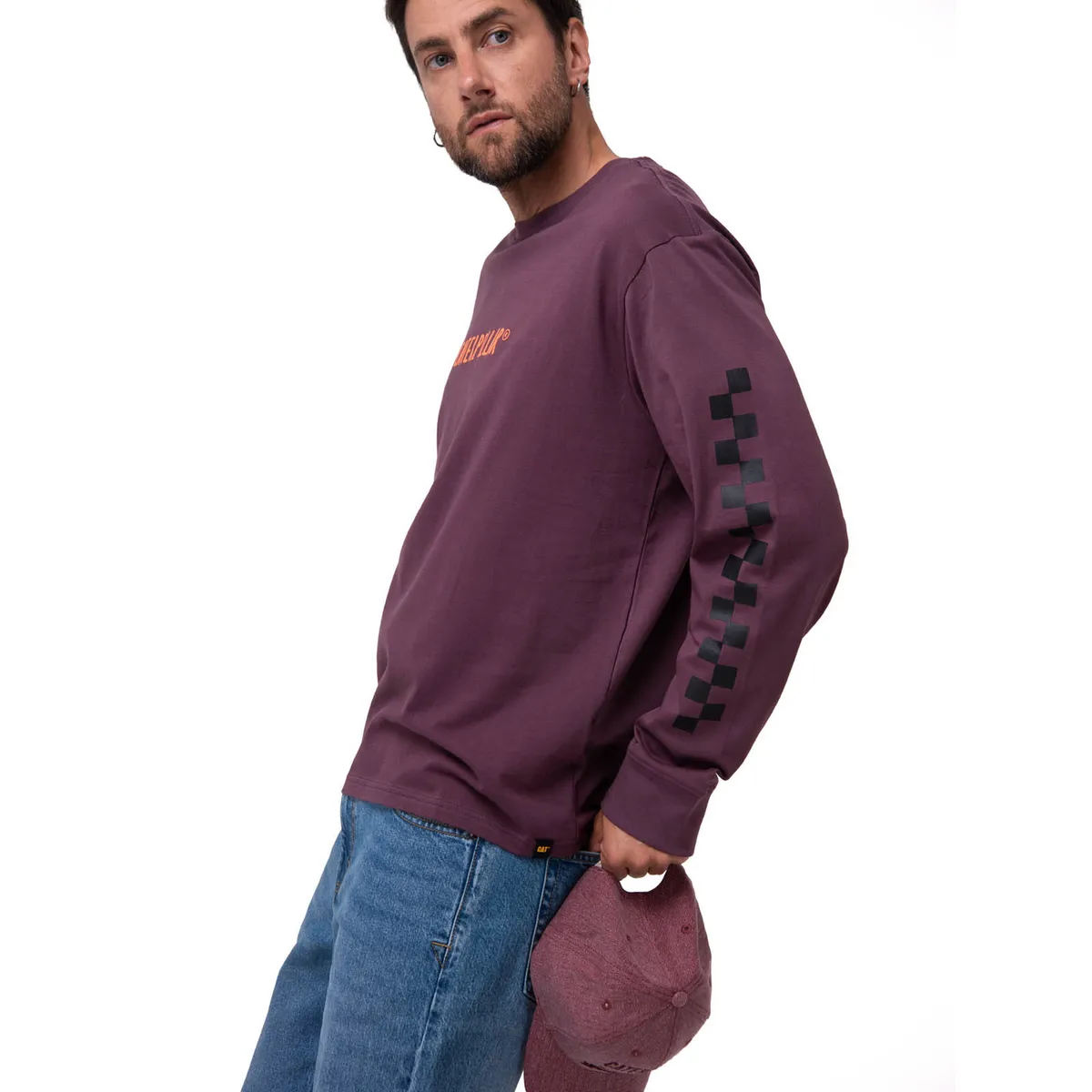 CAT - Polera Manga Larga Hombre Diseño SCI FI Burdeo CAT