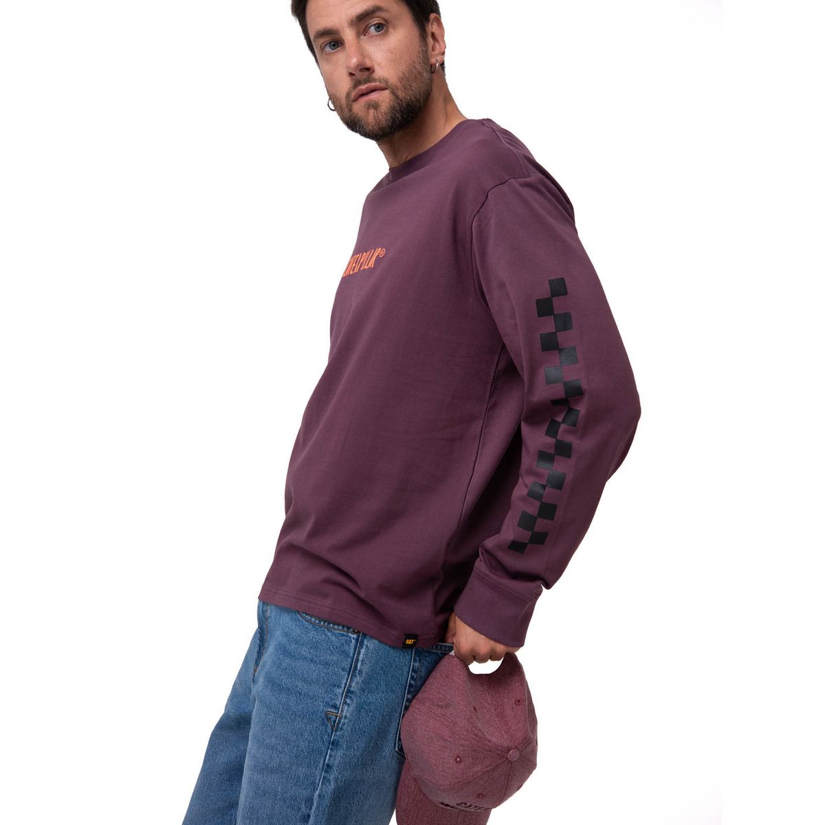 CAT - Polera Manga Larga Hombre Diseño SCI FI Burdeo CAT