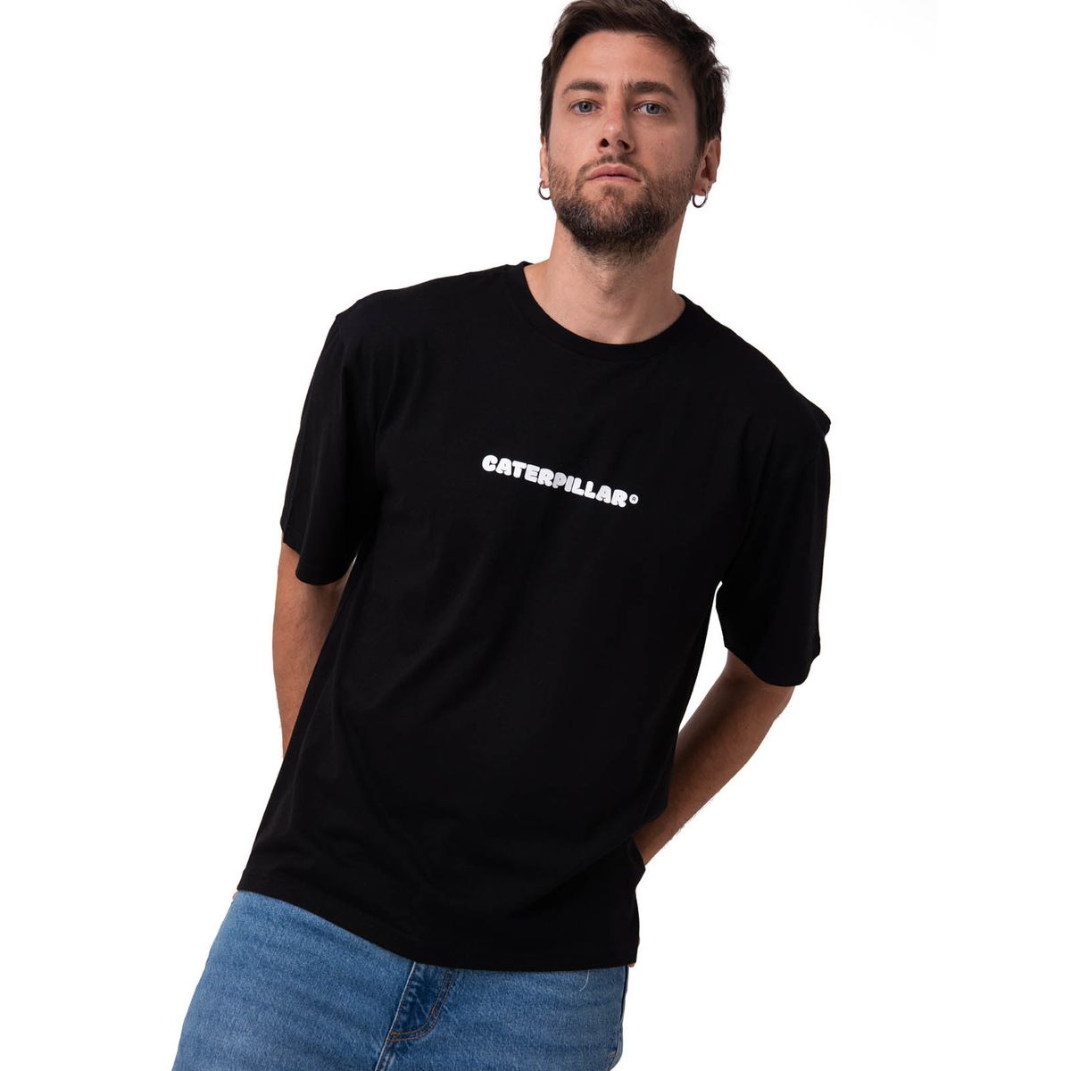 CAT - Polera Manga Corta Hombre Diseño SCI FI Negro CAT