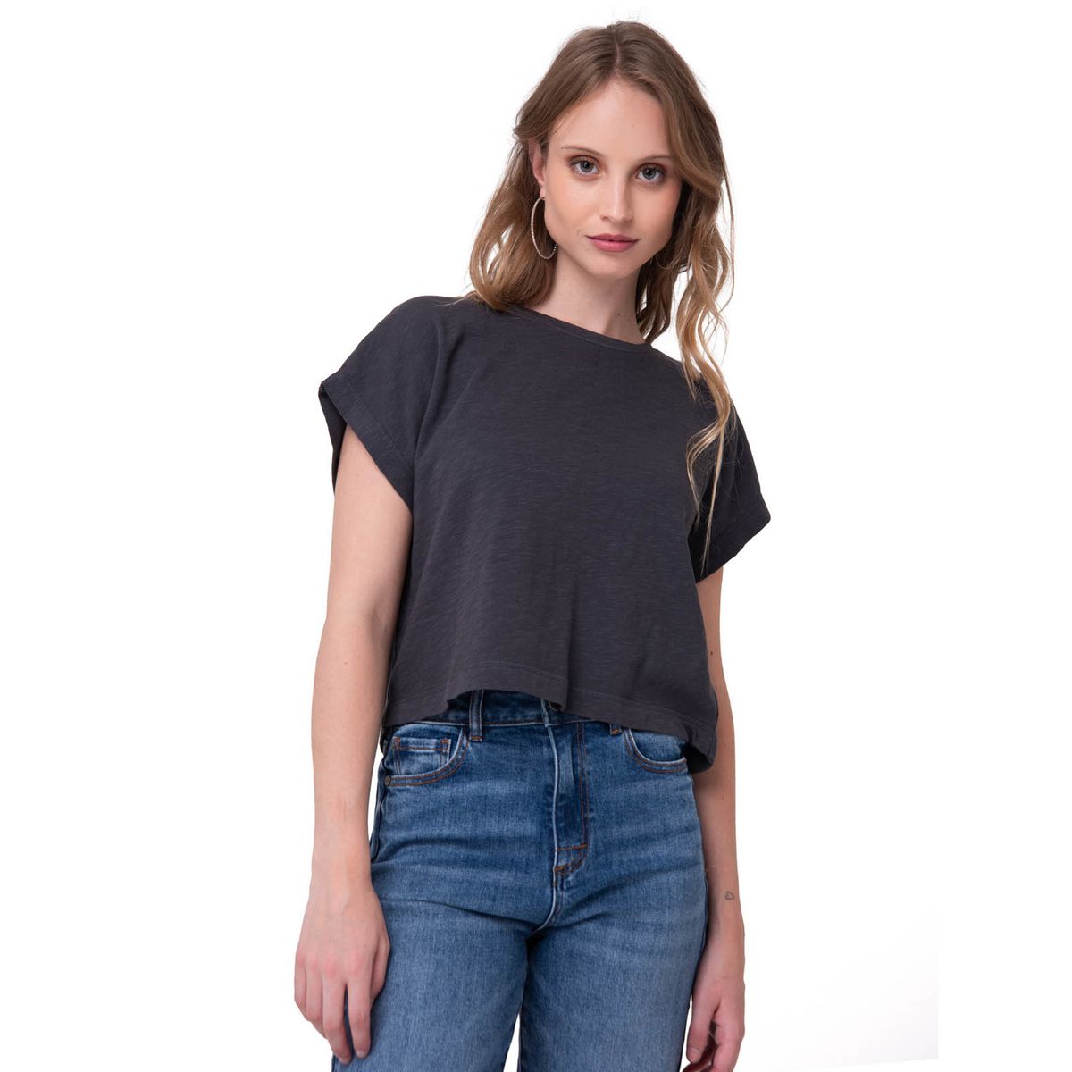 CAT - Polera Manga Corta Mujer Slub Knit Fashion Negro CAT