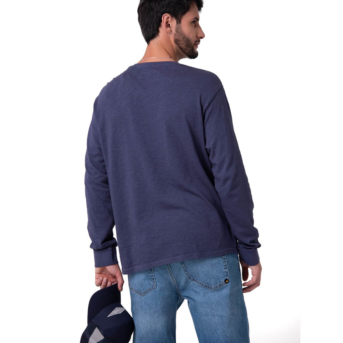 CAT - Polera Manga Larga Henley Hombre Slub Knit Azul CAT