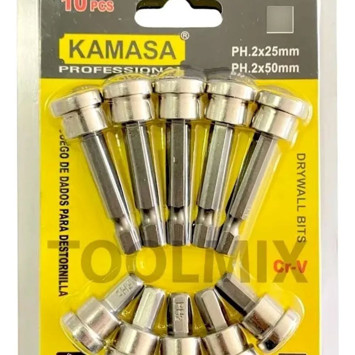 KAMASA - Juego Punta Phillips Magnéticas Ph2 Cr-v Hexagonal 10pcs
