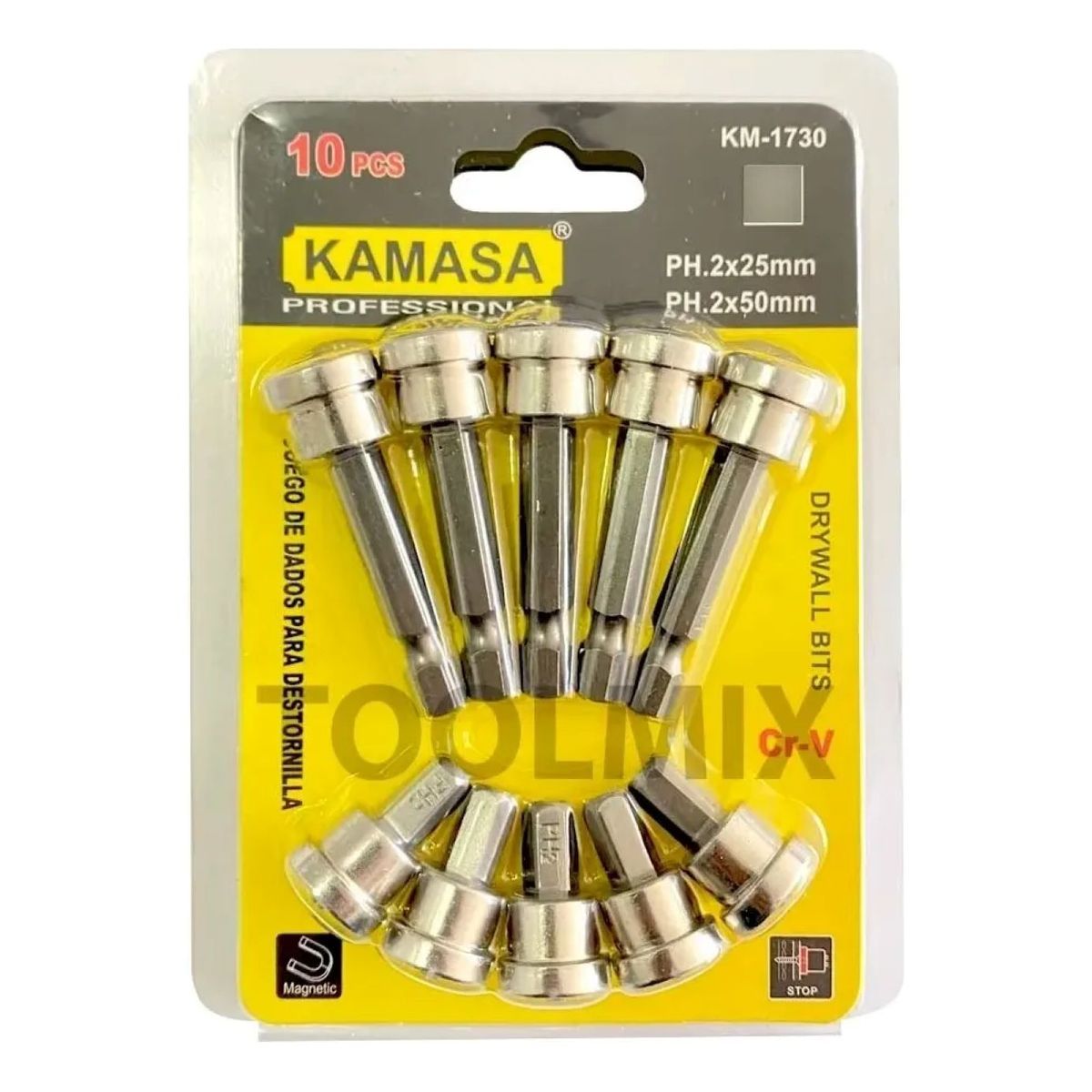 KAMASA - Juego Punta Phillips Magnéticas Ph2 Cr-v Hexagonal 10pcs
