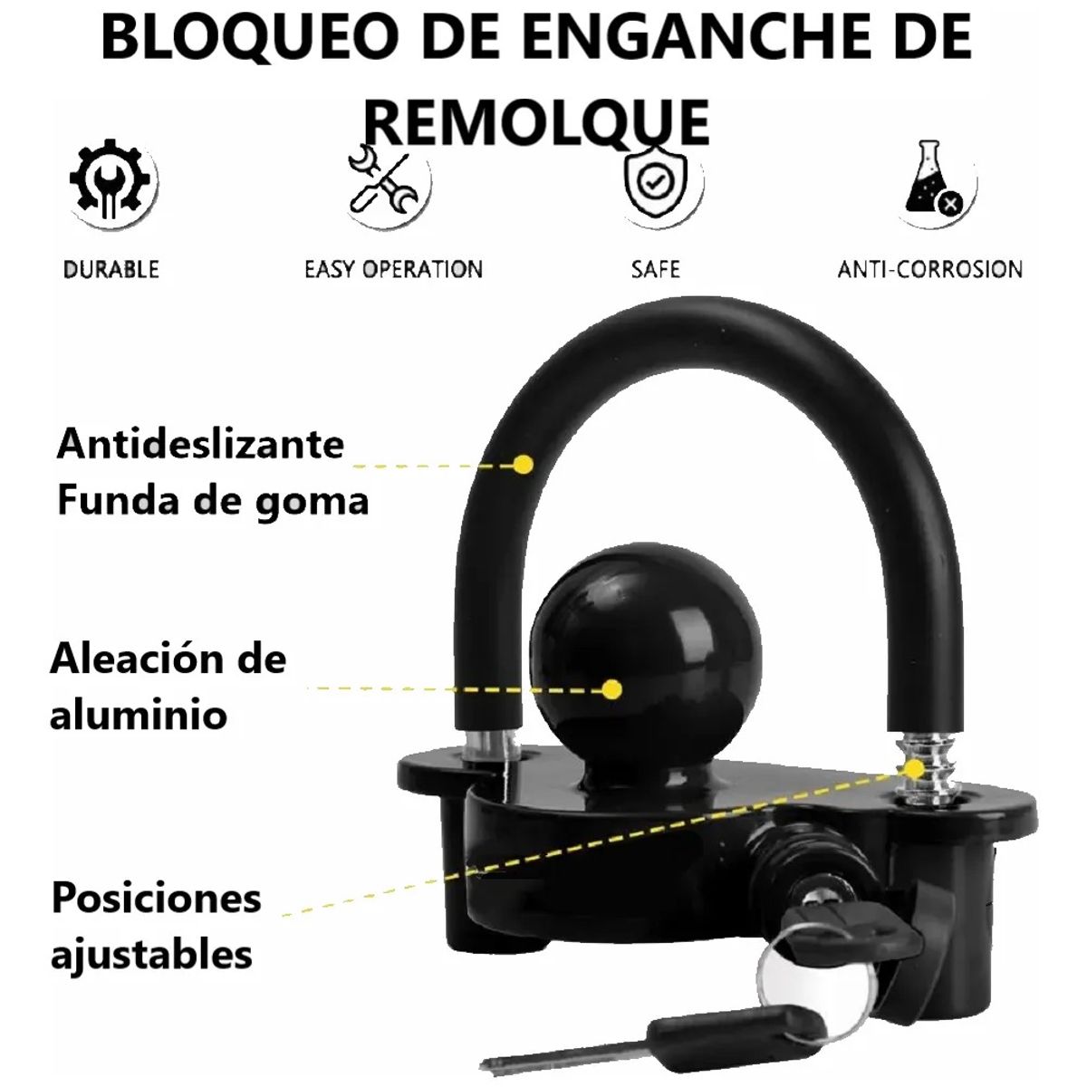 GENERICO - Bloqueo Tipo Bola De Acoplamiento Para Remolque Seguridad Negro
