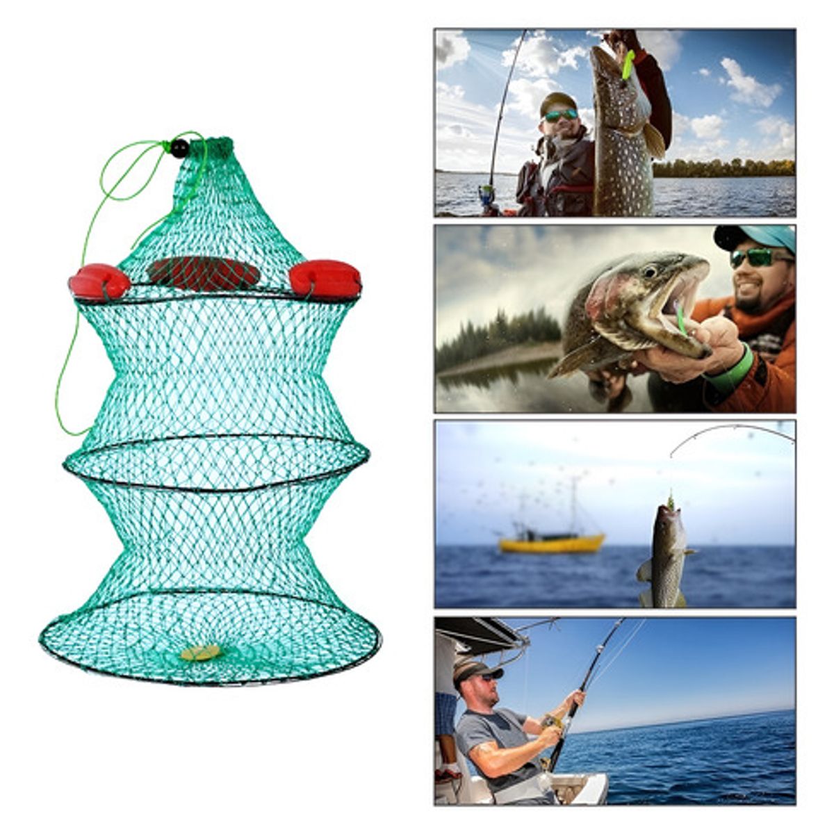 GENERICO - Jaula Pesca Caza Camping Red Nylon Trenza Plegable Flotante