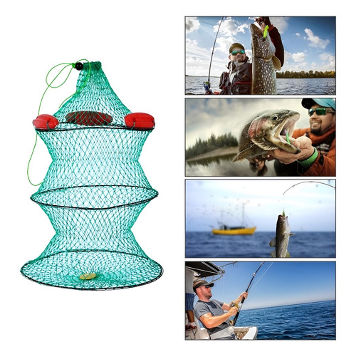 GENERICO - Jaula Pesca Caza Camping Red Nylon Trenza Plegable Flotante