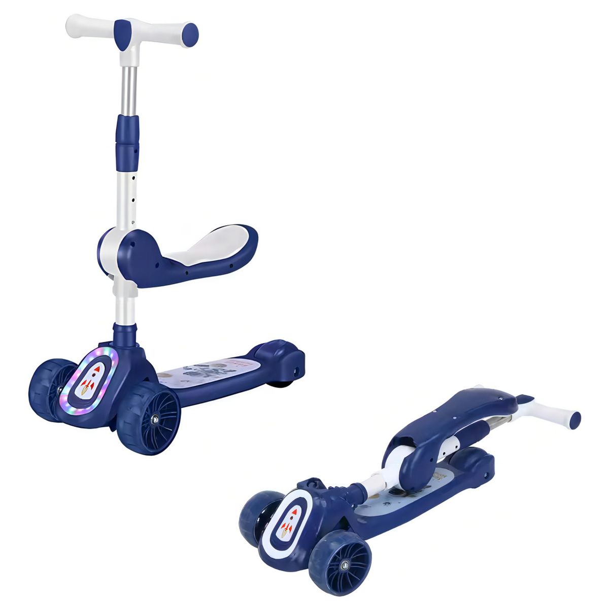 GENERICO - Scooter 2 en 1 Astronauta con Asiento y Luces para Niños de 3 a 6 Años