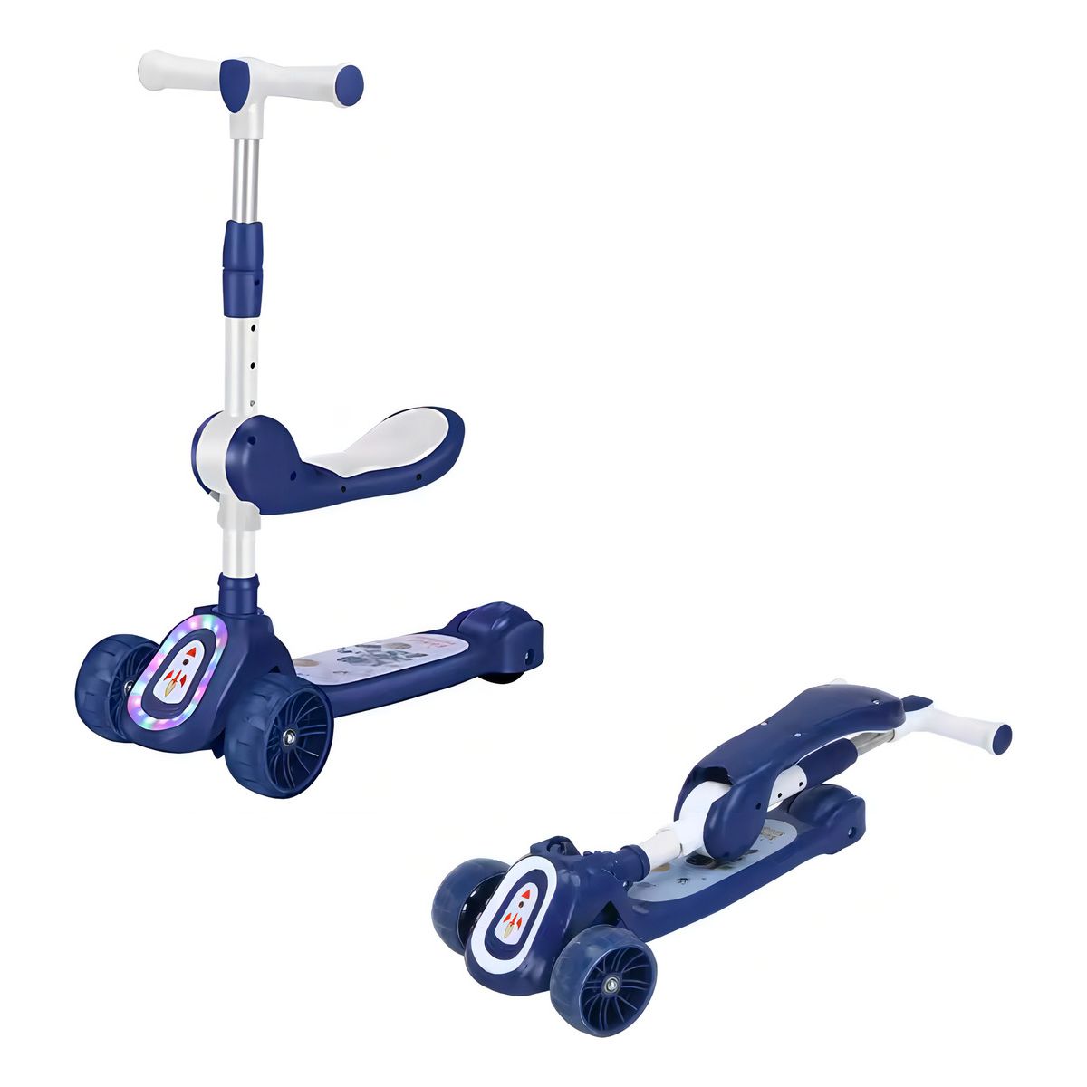 GENERICO - Scooter 2 en 1 Astronauta con Asiento y Luces para Niños de 3 a 6 Años