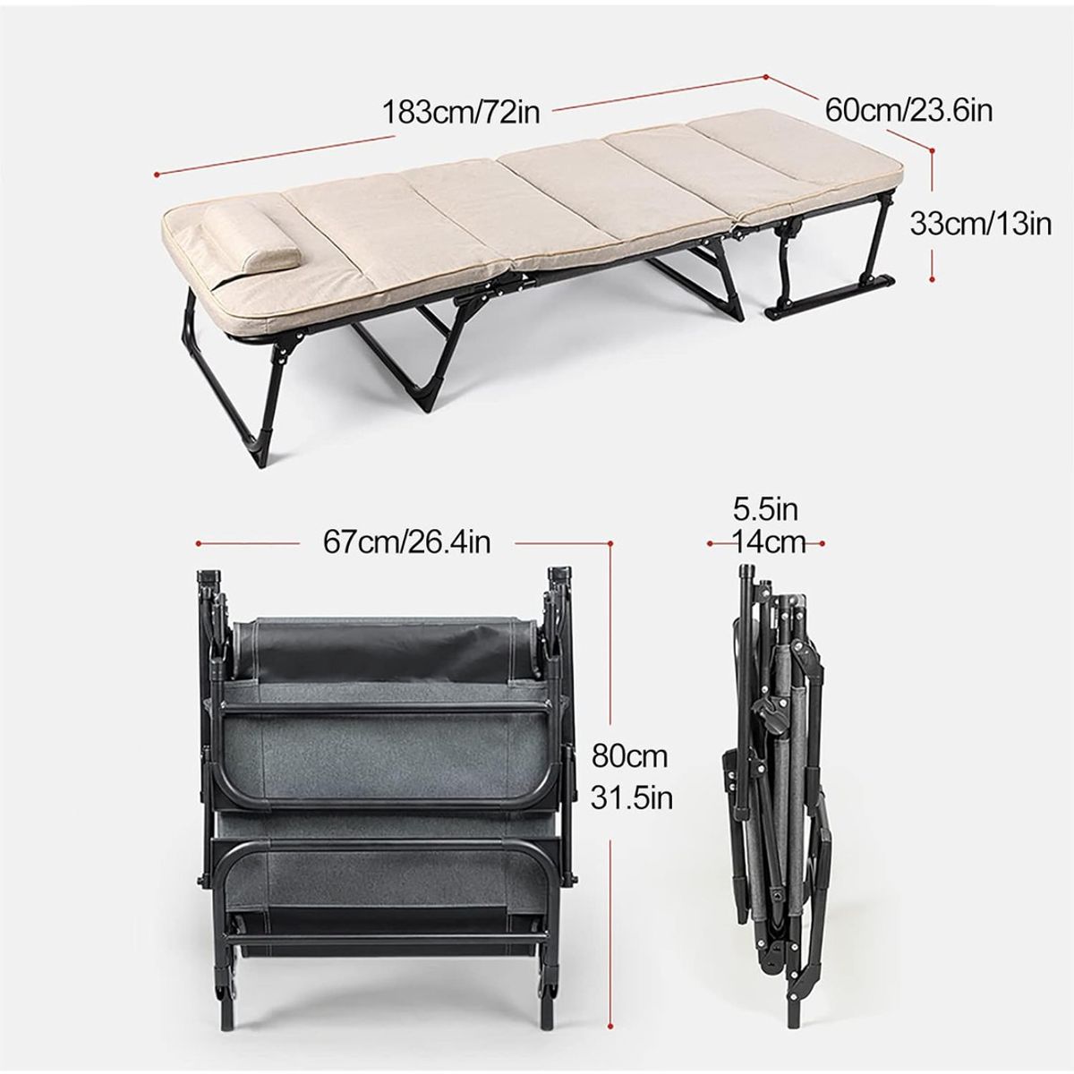 GENERICO - Cama Portatil Plegable De Reforzado Con Colchon Desmontable Color Gris
