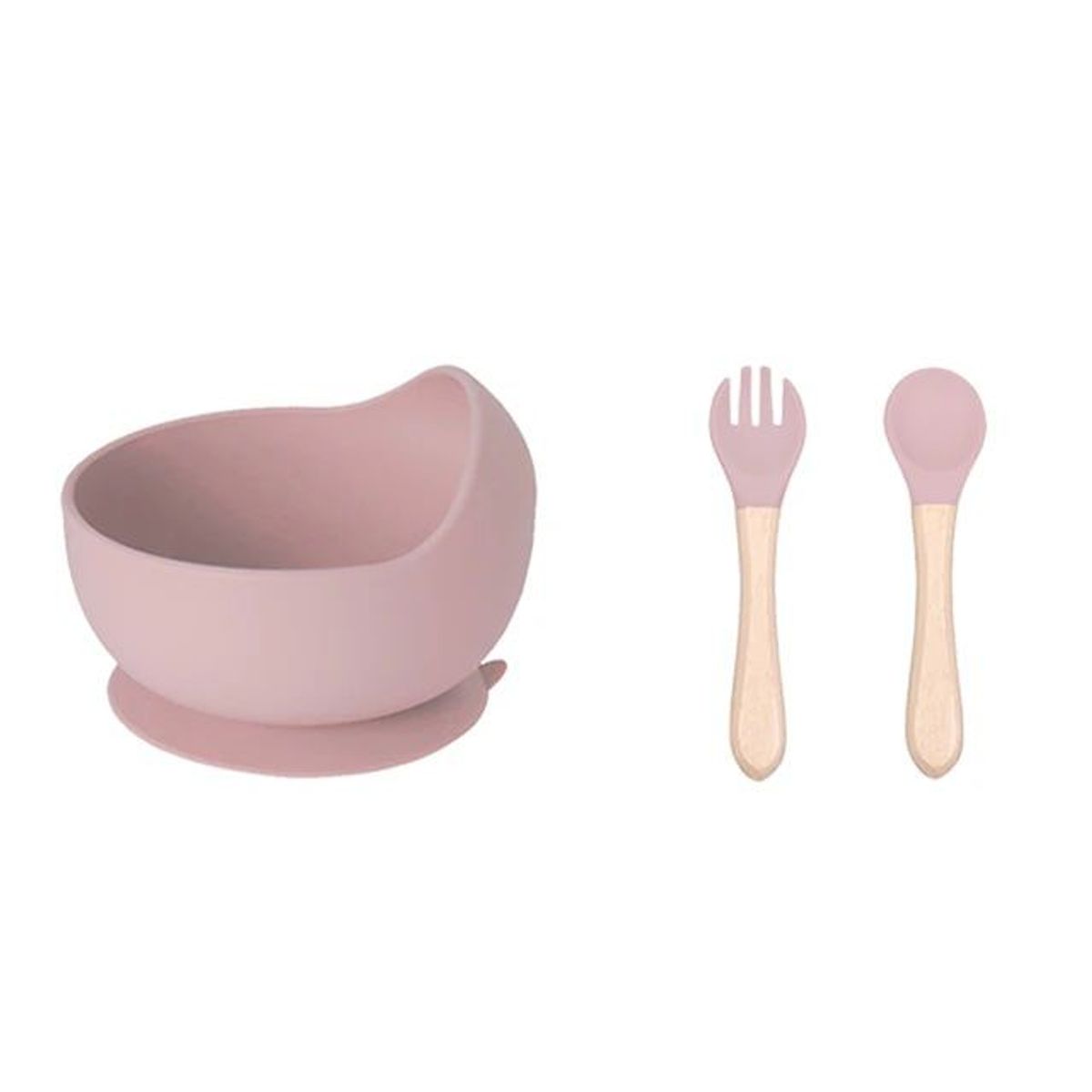 GENERICO - Set Bowl Con Cubierto- Cuchara Silicona Rosado