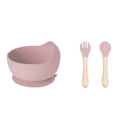 GENERICO - Set Bowl Con Cubierto- Cuchara Silicona Rosado