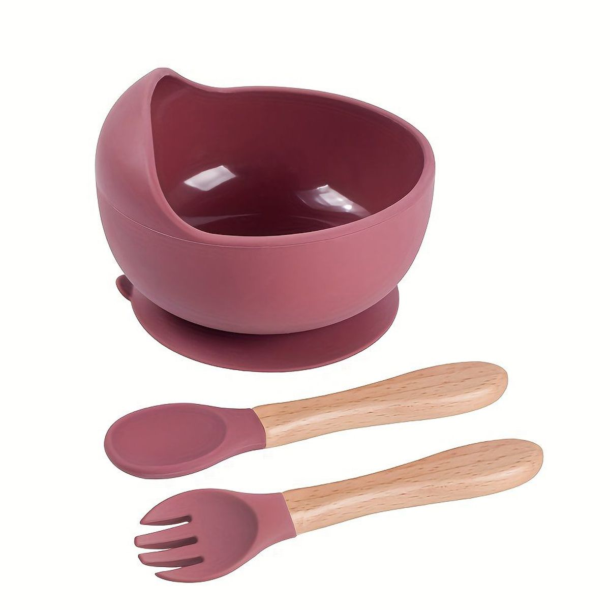 GENERICO - Set Bowl Con Cubierto- Cuchara Silicona Rosado Oscuro