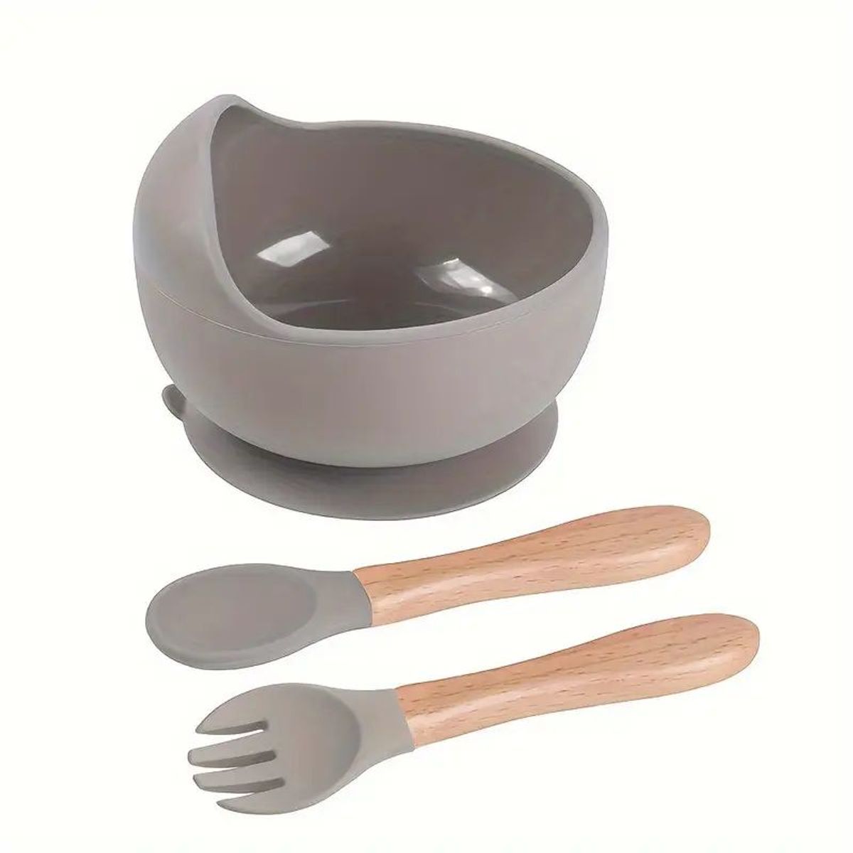 GENERICO - Set Bowl Con Cubierto- Cuchara Silicona Gris