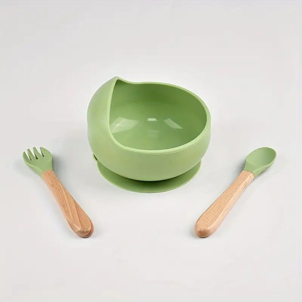 GENERICO - Set Bowl Con Cubierto- Cuchara Silicona Verde