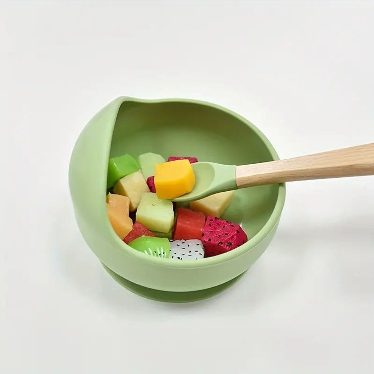 GENERICO - Set Bowl Con Cubierto- Cuchara Silicona Verde
