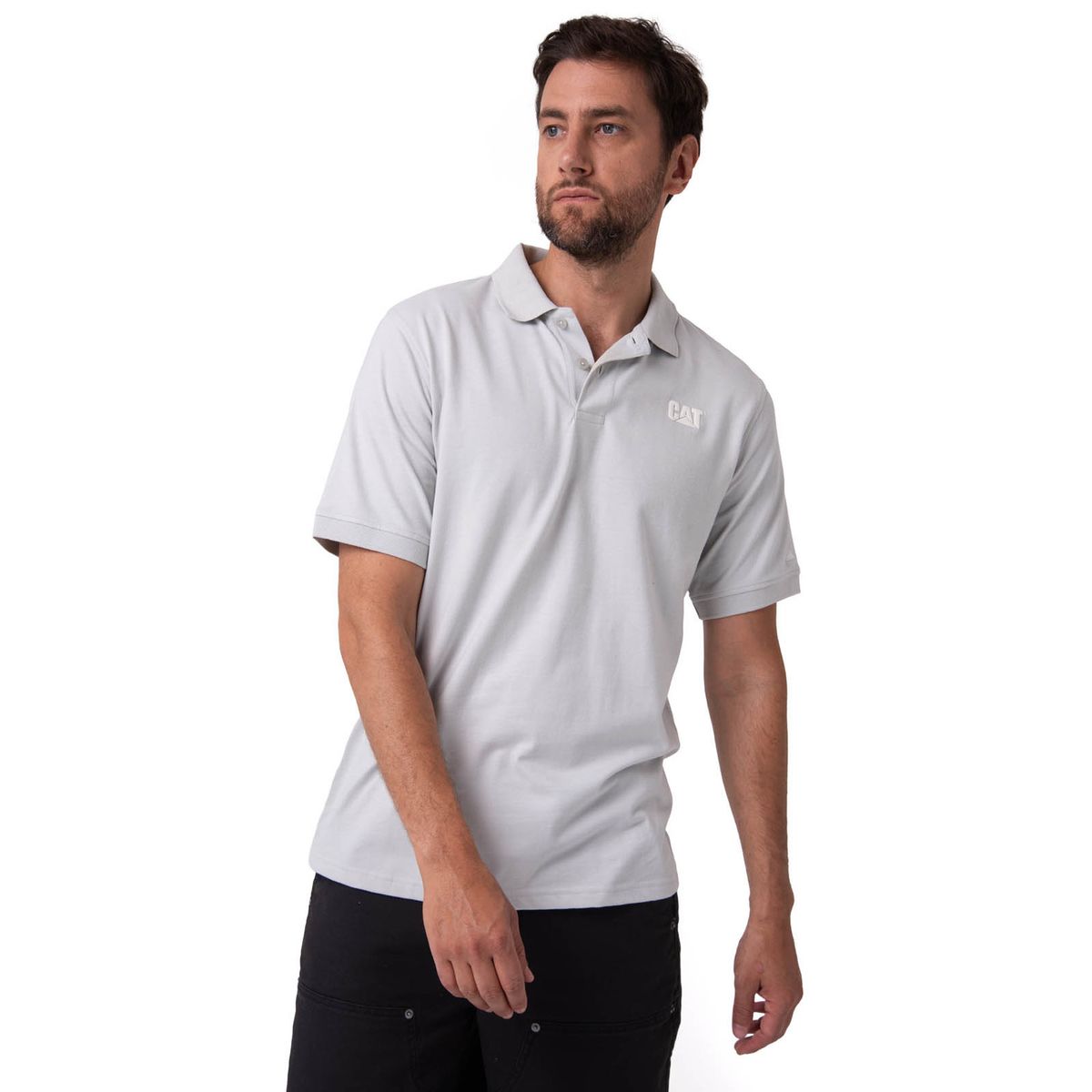 CAT - Polera Pique Manga Corta Logo Jersey Gris CAT