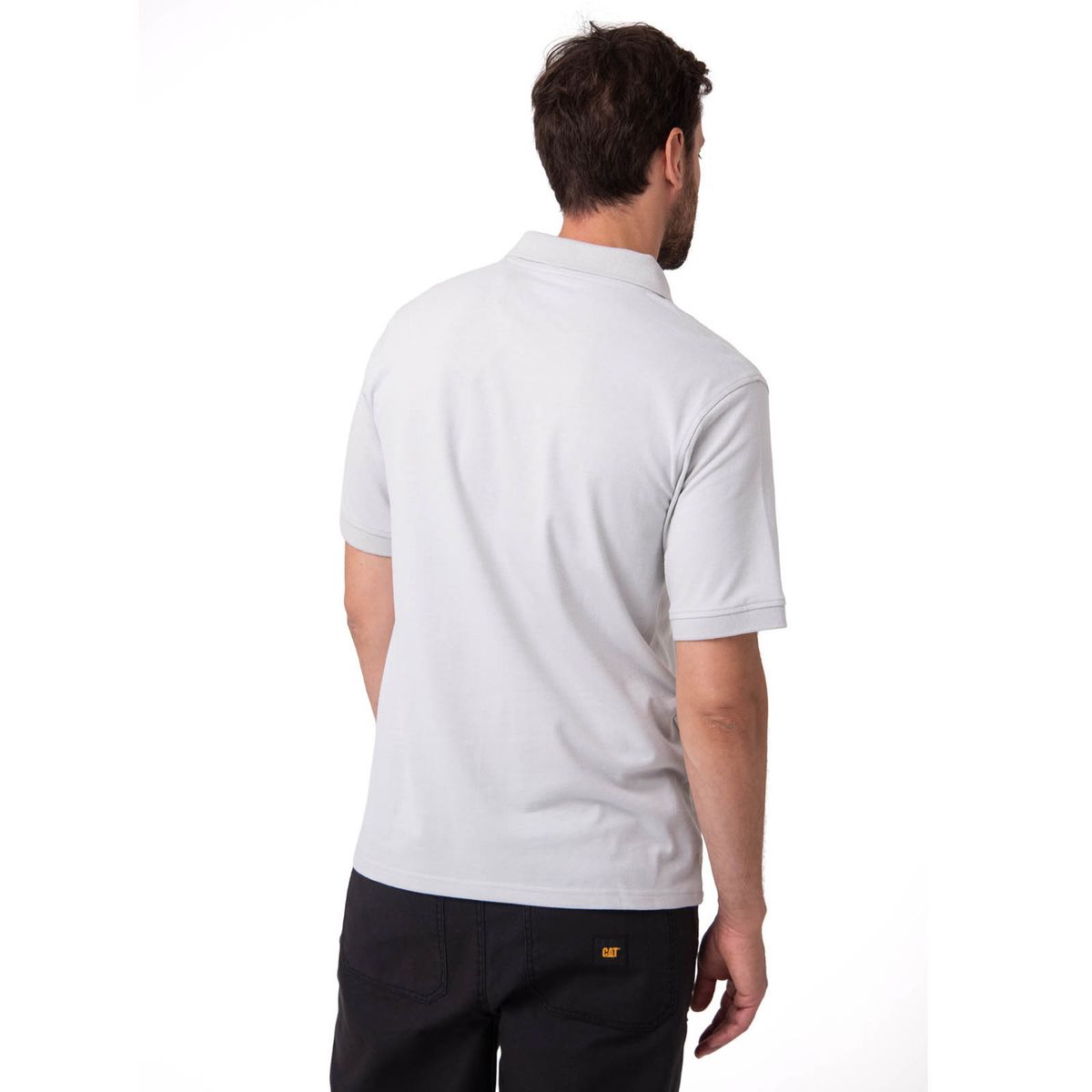 CAT - Polera Pique Manga Corta Logo Jersey Gris CAT