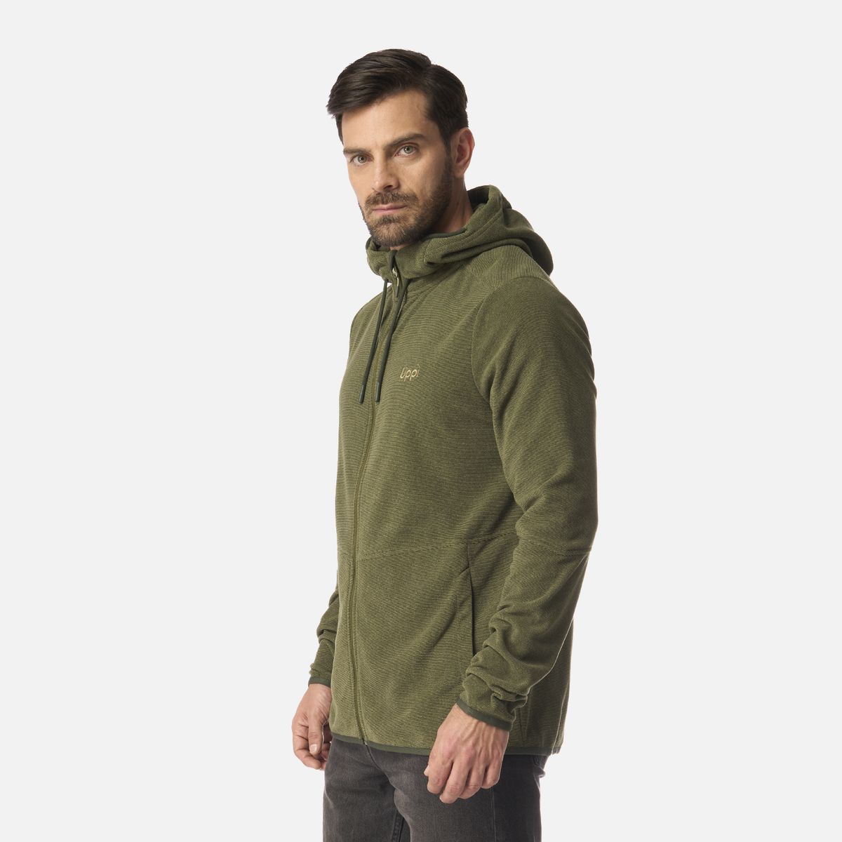 LIPPI - Polar Hombre Stripes Nano-F Full Zip Hoody Verde Militar Lippi