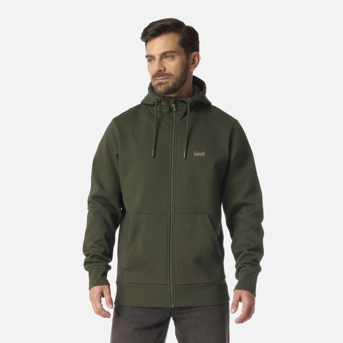 LIPPI - Polerón Hombre Ulmo Full Zip Hoody Sweatshirt Verde Militar Lippi