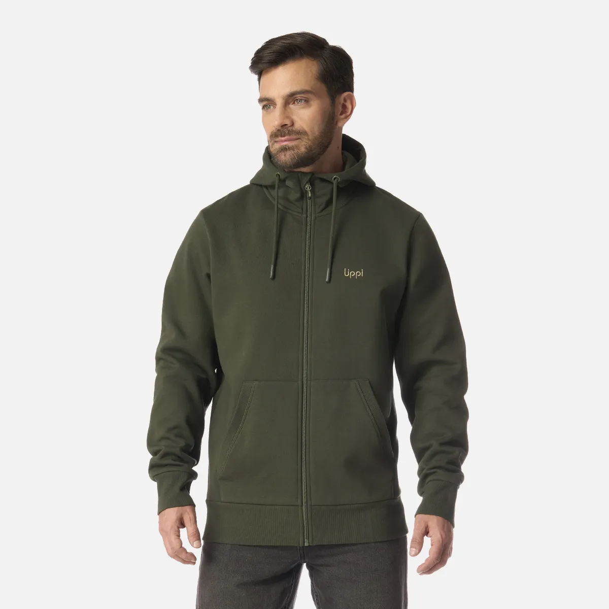 LIPPI - Polerón Hombre Ulmo Full Zip Hoody Sweatshirt Verde Militar Lippi