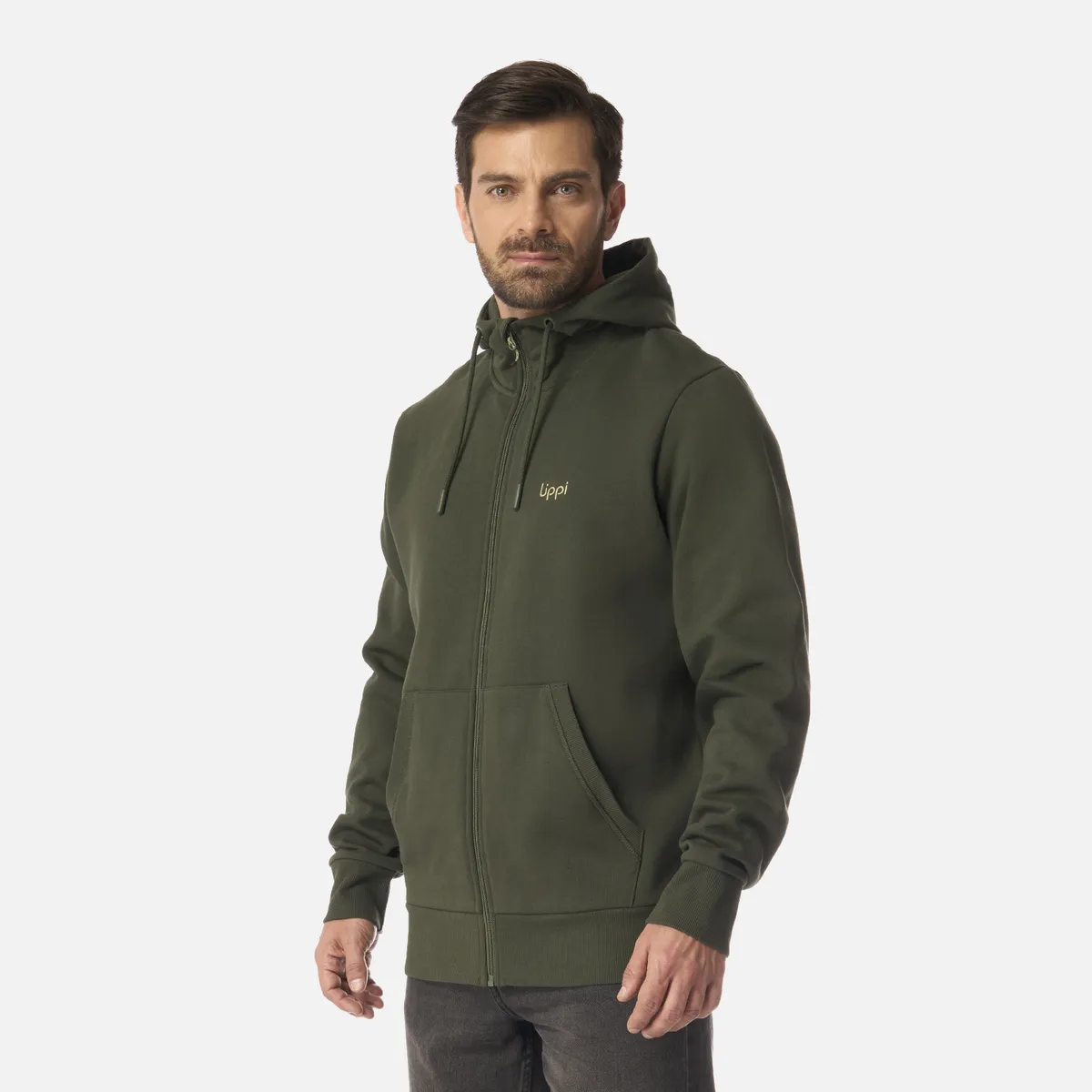 LIPPI - Polerón Hombre Ulmo Full Zip Hoody Sweatshirt Verde Militar Lippi