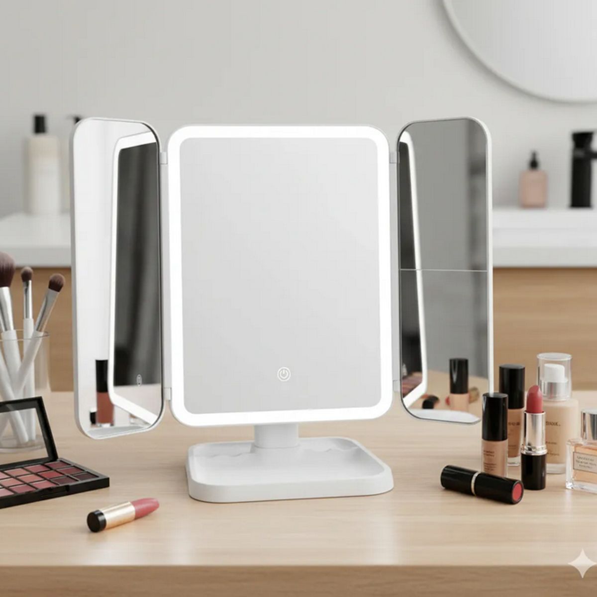 GENERICO - Espejo Maquillaje Luz Led Triple Portátil Plegable 10x Blanco