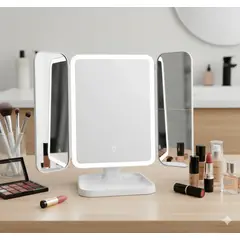 GENERICO - Espejo Maquillaje Luz Led Triple Portátil Plegable 10x Blanco