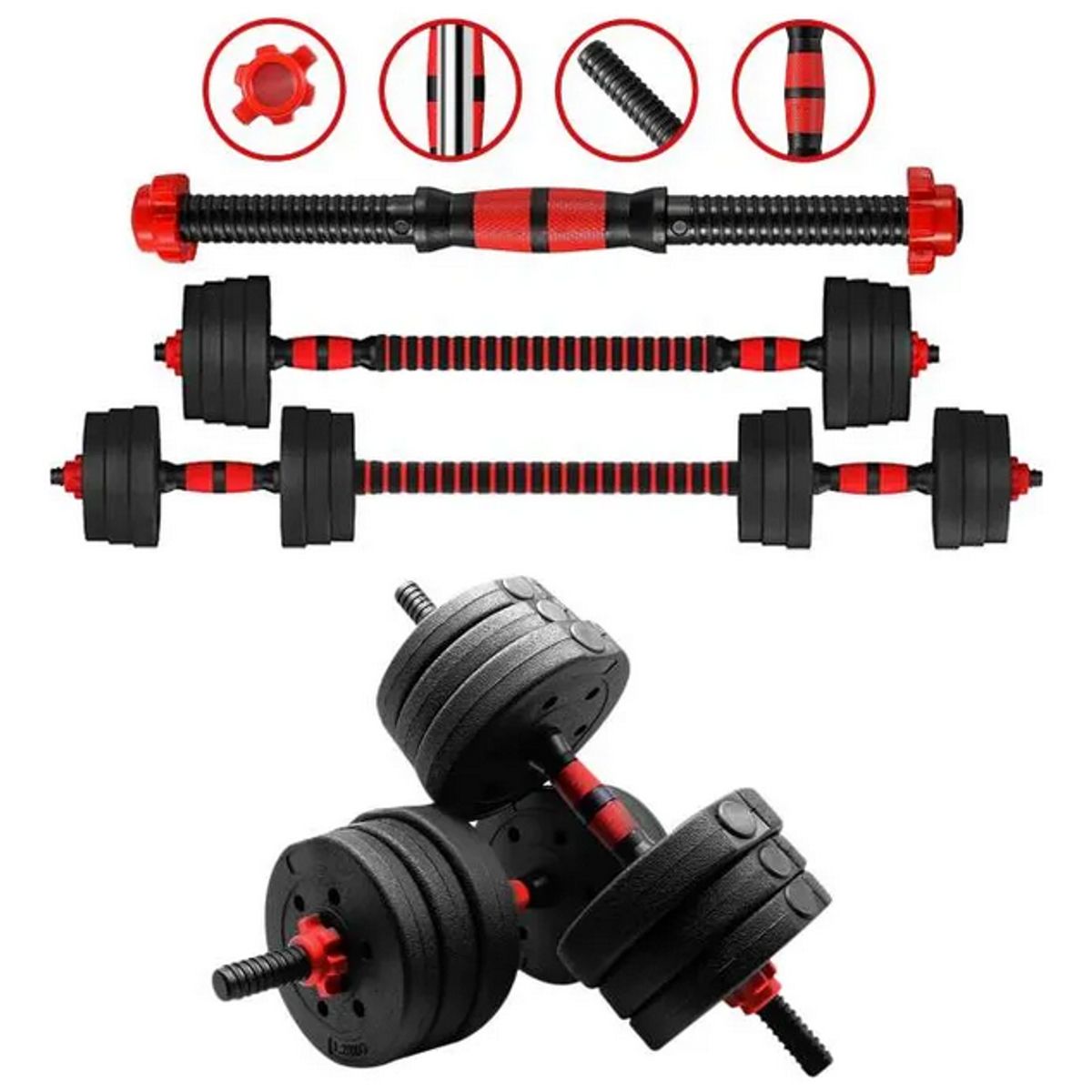 GENERICO - Kit Pesas Juego Mancuernas Ejercicios Barras Gym 20 Kg