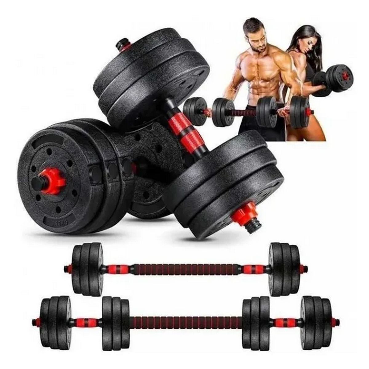 GENERICO - Kit Pesas Juego Mancuernas Ejercicios Barras Gym 20 Kg