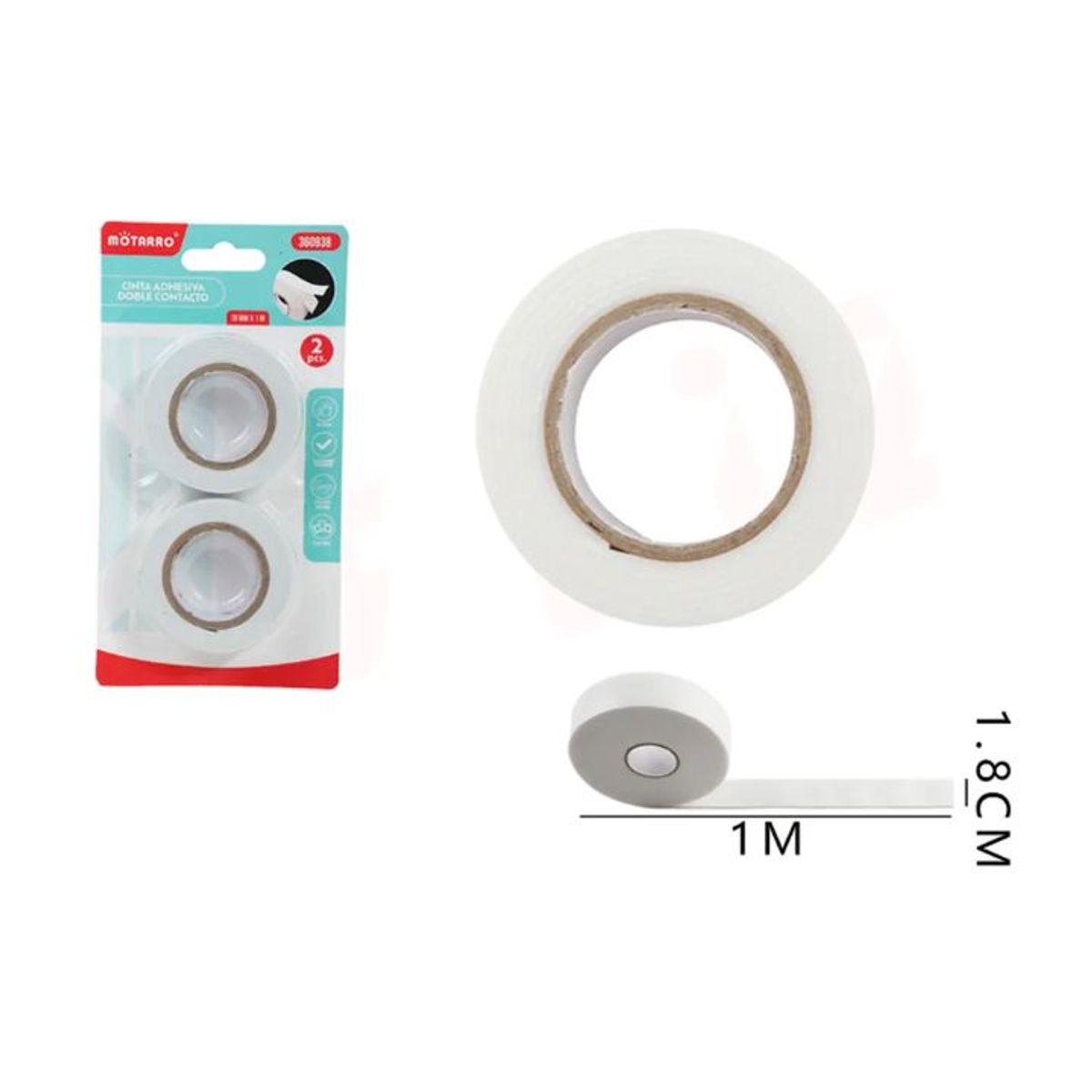 GENERICO - Cinta Adhesiva Doble Faz Espuma 18mmx1M 2Pcs