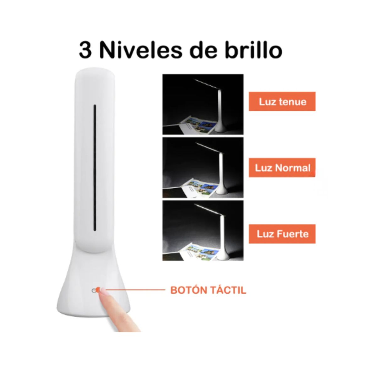 GENERICO - Lámpara de Escritorio LED Táctil – Recargable, Flexible y con 3 Niveles de Intensidad