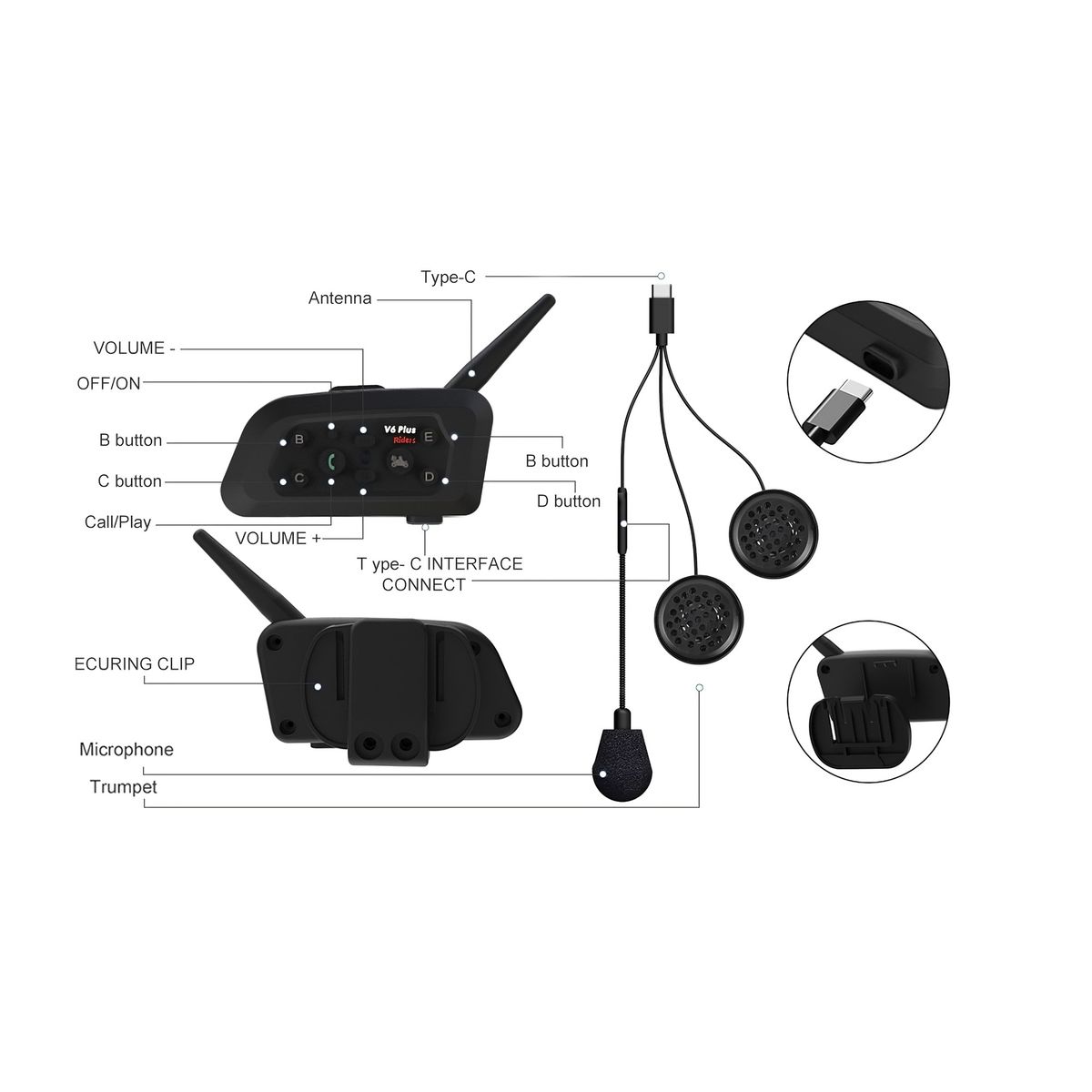 GENERICO - Intercomunicador Bluetooth Casco Moto XBOON V6 Plus IP65