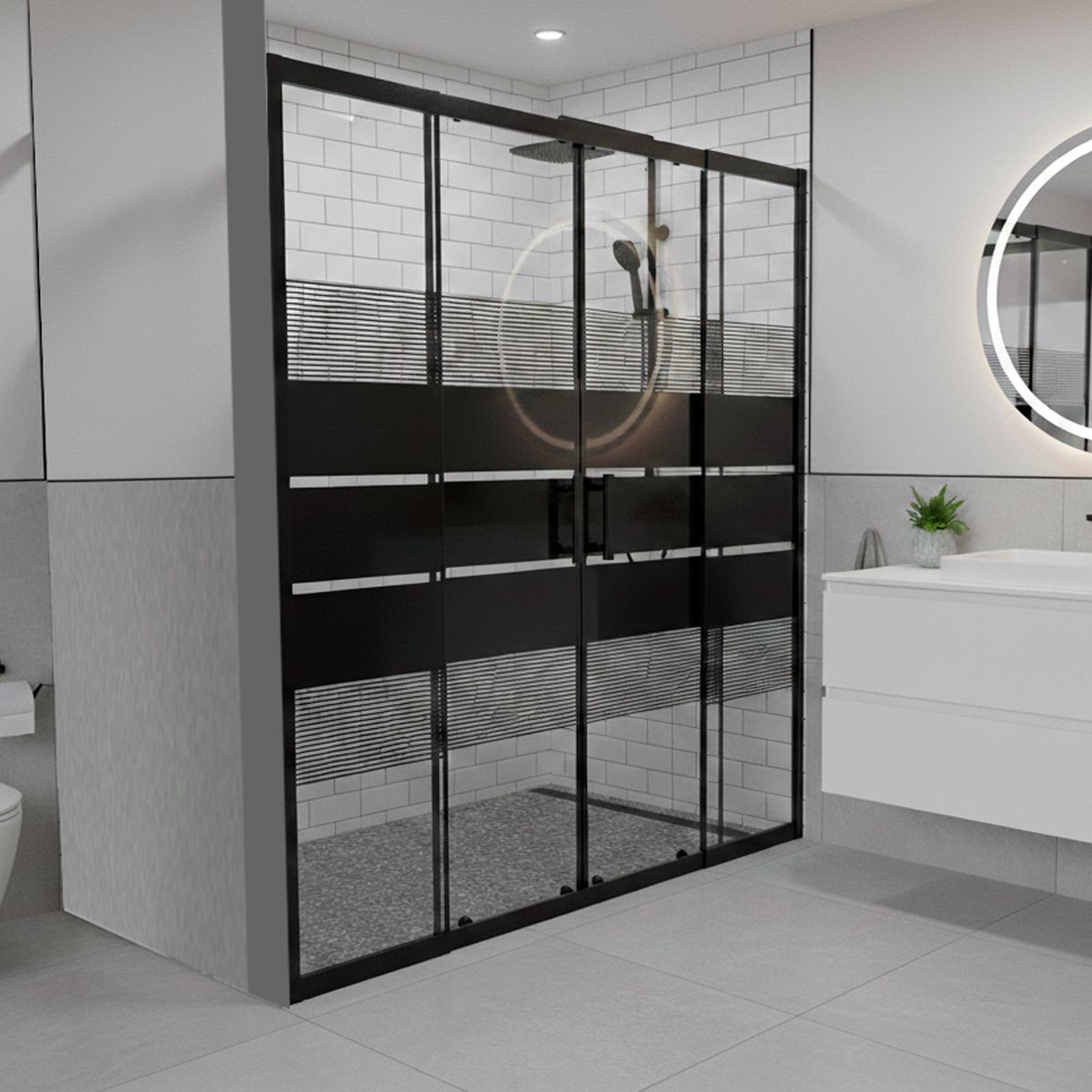 JOYTEK - Mampara Ajustable de Ducha Style 160-180 cm Líneas negras