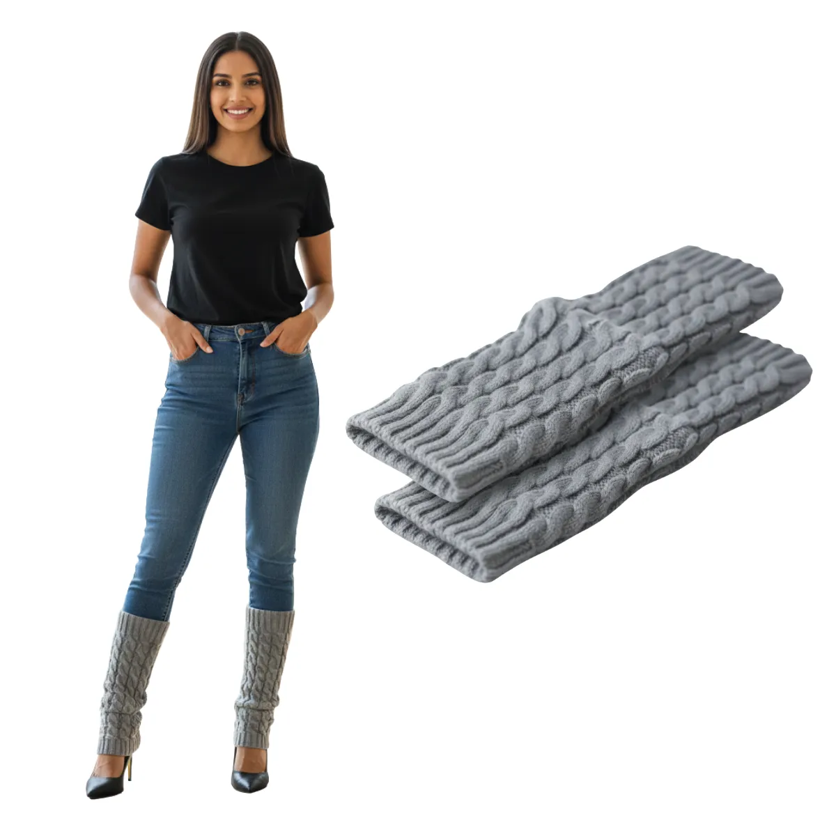 EKOL TACTICA MILITAR - Polainas Calentadores Tejido Trenzado Colores Variados Mujer Niña Elegante 100% Lana