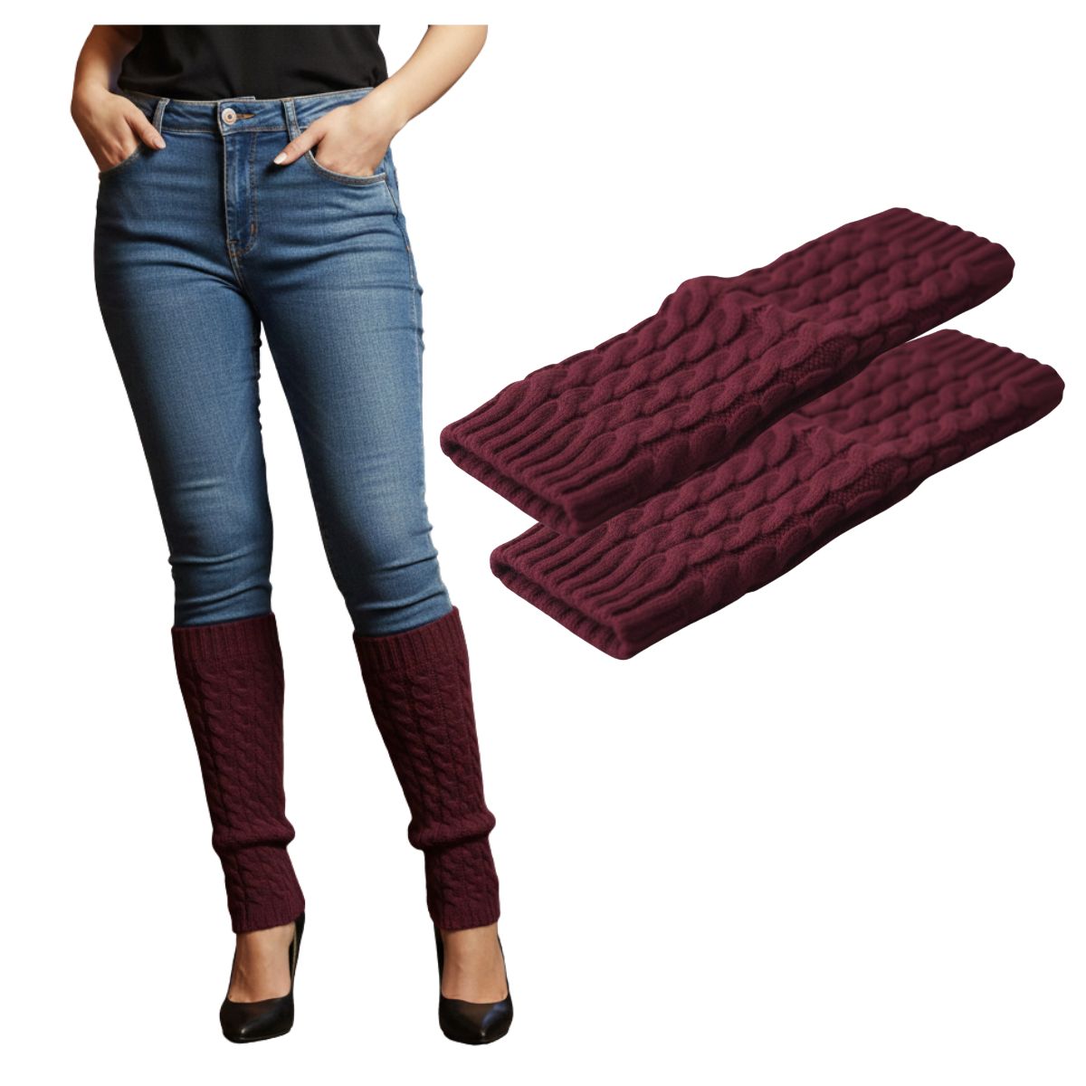 EKOL TACTICA MILITAR - Polainas Calentadores Tejido Trenzado Colores Variados Mujer Niña Elegante 100% Lana