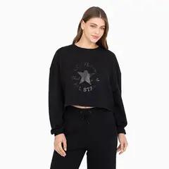 CONVERSE - Polerón Crew Shine Patch Mujer Negro