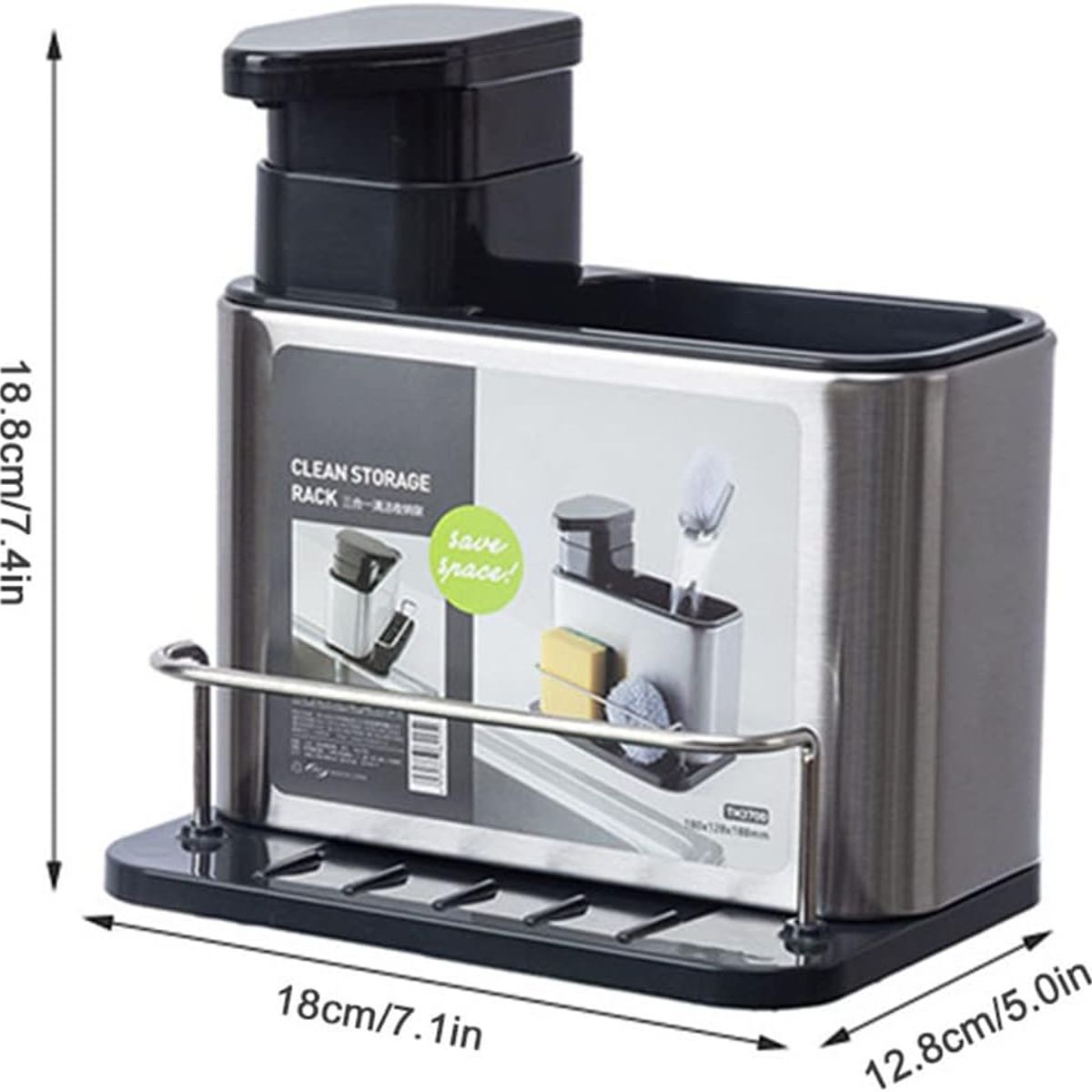 WAKESHOME - Dispensador De Lavalozas Jabón Y Porta Esponja Organizador 3 en 1.