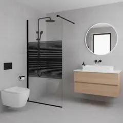 JOYTEK - Mampara Fija de Baño Strava Negro 190×90 cm Vidrio Templado 8 mm