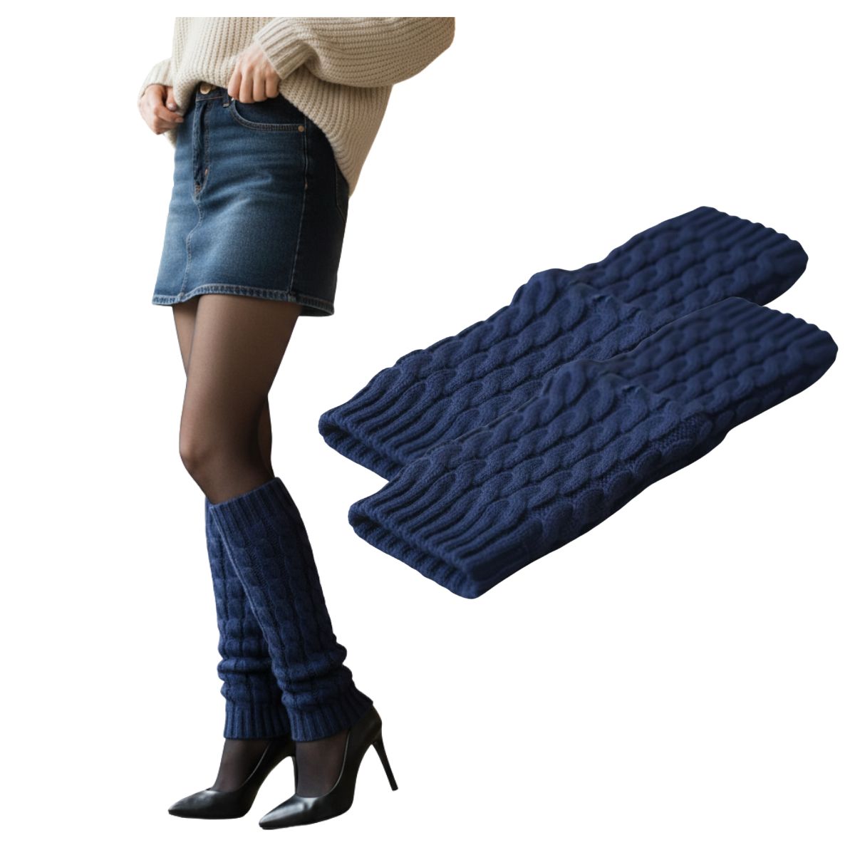 EKOL TACTICA MILITAR - Polainas Calentadores Tejido Trenzado Colores Variados Mujer Niña Elegante 100% Lana