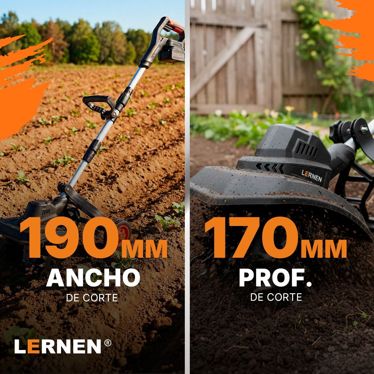 LERNEN - Cultivadora De Jardín Inalámbrica Lernen 270W + 2 Baterías